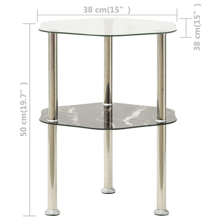 Sidobord med 2 hyllor transparent/svart 38x38x50 cm härdat glas