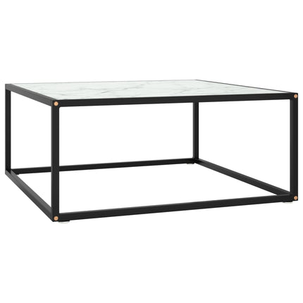 Soffbord med svart vit marmor glas 80x80x35 cm