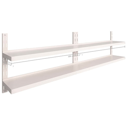 Svävande vägghylla 2 plan 2 st rostfritt stål 300x30 cm