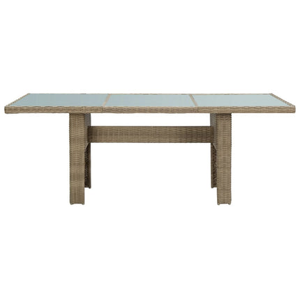 Trädgårdsbord brun 200x100x74 cm glas och konstrotting