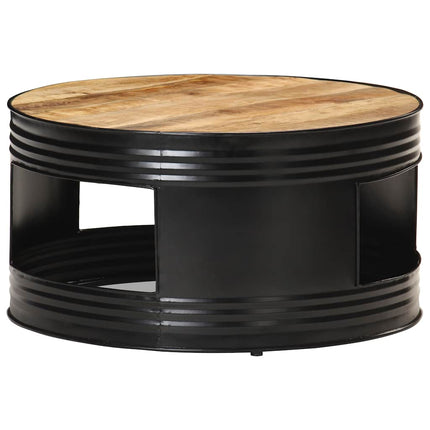 Soffbord svart 68x68x36 cm grovt massivt mangoträ