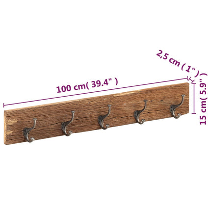 Kroklist med 5 krokar 100x2,5x15 cm massivt återvunnet trä