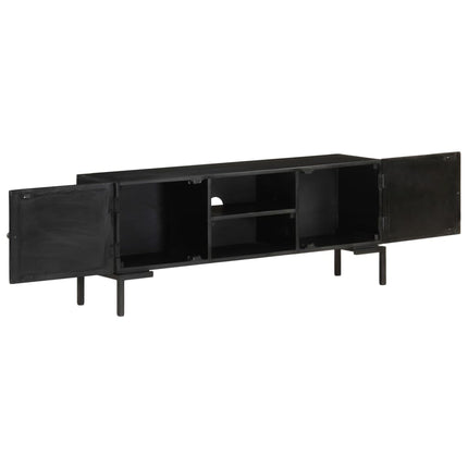 TV-bänk svart 115x30x46 cm massivt grovt mangoträ