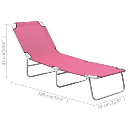 Hopfällbar solsäng stål och tyg rosa