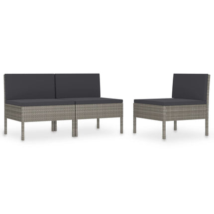 Trädgårdsfåtöljer 3 st med dynor konstrotting grå