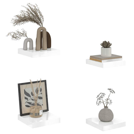 Svävande vägghyllor 4 st vit högglans 23x23,5x3,8 cm MDF