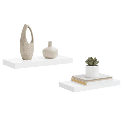 Svävande vägghyllor 2 st vit högglans 50x23x3,8 cm MDF