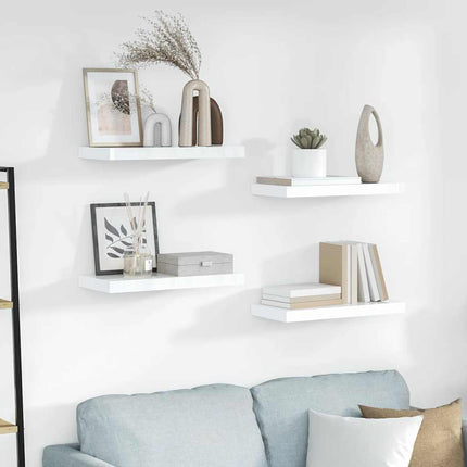 Svävande vägghyllor 4 st vit högglans 50x23x3,8 cm MDF