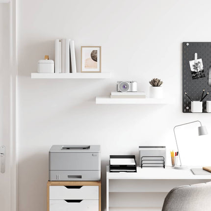 Svävande vägghyllor 2 st vit högglans 60x23,5x3,8 cm MDF