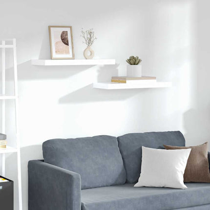 Svävande vägghyllor 2 st vit högglans 60x23,5x3,8 cm MDF