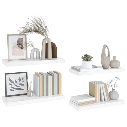 Svävande vägghyllor 4 st vit högglans 60x23,5x3,8 cm MDF