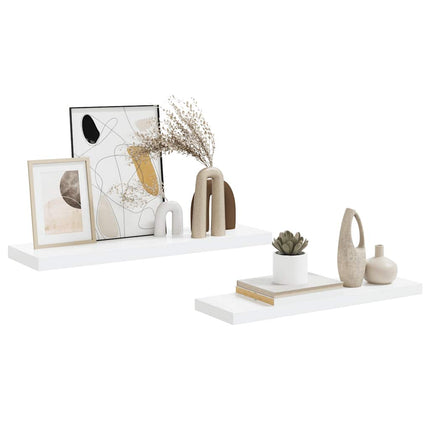Svävande vägghyllor 2 st vit högglans 80x23,5x3,8 cm MDF