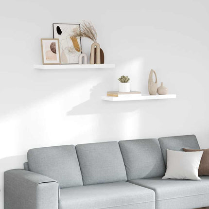 Svävande vägghyllor 2 st vit högglans 80x23,5x3,8 cm MDF
