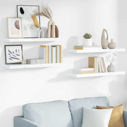 Svävande vägghyllor 4 st vit högglans 80x23,5x3,8 cm MDF