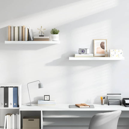 Svävande vägghyllor 2 st vit högglans 90x23,5x3,8 cm MDF