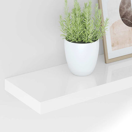 Svävande vägghyllor 2 st vit högglans 90x23,5x3,8 cm MDF