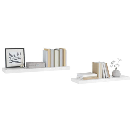 Svävande vägghyllor 2 st vit högglans 90x23,5x3,8 cm MDF