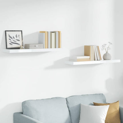 Svävande vägghyllor 2 st vit högglans 90x23,5x3,8 cm MDF
