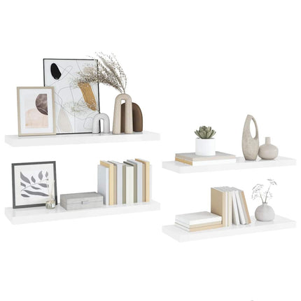 Svävande vägghyllor 4 st vit högglans 90x23,5x3,8 cm MDF