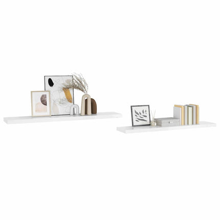 Svävande vägghyllor 2 st vit högglans 120x23,5x3,8 cm MDF