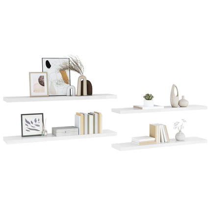 Svävande vägghyllor 4 st vit högglans 120x23,5x3,8 cm MDF