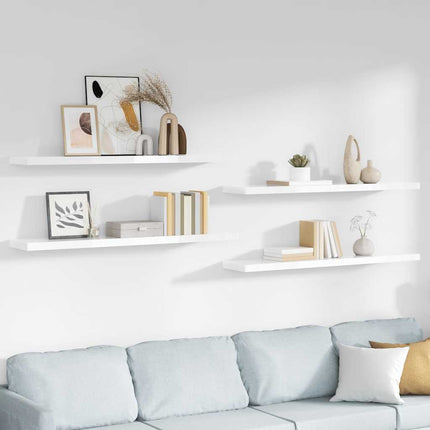 Svävande vägghyllor 4 st vit högglans 120x23,5x3,8 cm MDF