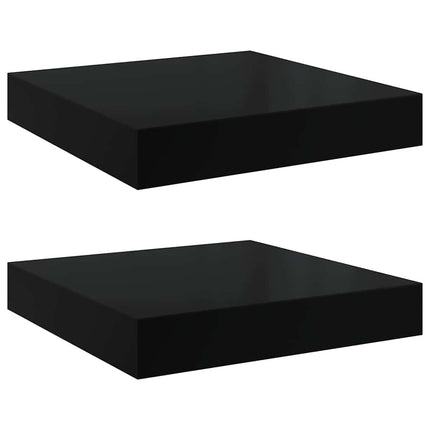 Svävande vägghyllor 2 st svart högglans 23x23,5x3,8 cm MDF