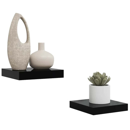 Svävande vägghyllor 2 st svart högglans 23x23,5x3,8 cm MDF