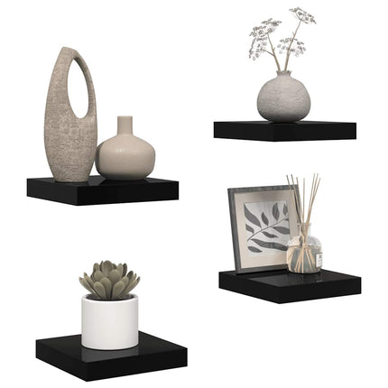 Svävande vägghyllor 4 st svart högglans 23x23,5x3,8 cm MDF