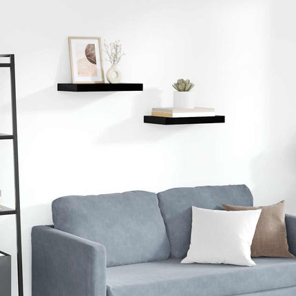 Svävande vägghyllor 2 st svart högglans 40x23x3,8 cm MDF