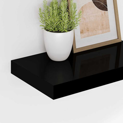 Svävande vägghyllor 4 st svart högglans 40x23x3,8 cm MDF