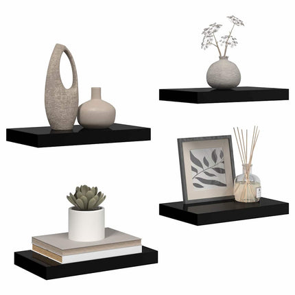 Svävande vägghyllor 4 st svart högglans 40x23x3,8 cm MDF