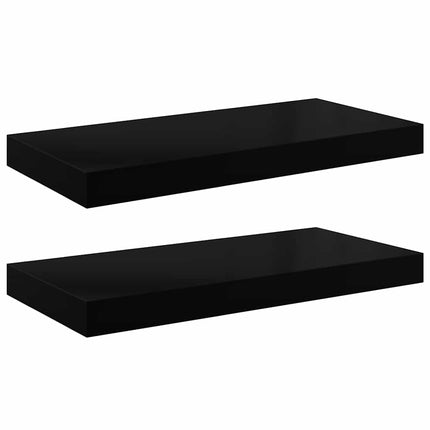 Svävande vägghyllor 2 st svart högglans 50x23x3,8 cm MDF