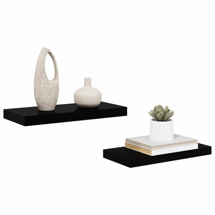 Svävande vägghyllor 2 st svart högglans 50x23x3,8 cm MDF