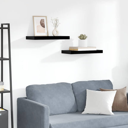 Svävande vägghyllor 2 st svart högglans 50x23x3,8 cm MDF
