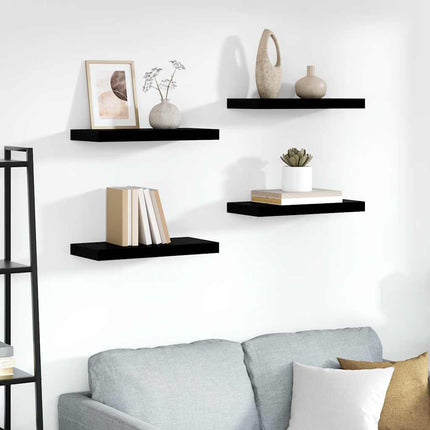 Svävande vägghyllor 4 st svart högglans 50x23x3,8 cm MDF