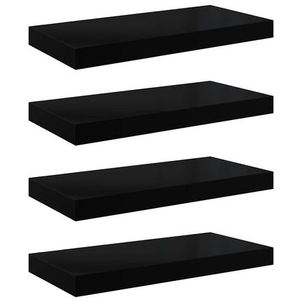 Svävande vägghyllor 4 st svart högglans 50x23x3,8 cm MDF