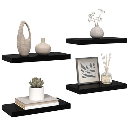Svävande vägghyllor 4 st svart högglans 50x23x3,8 cm MDF