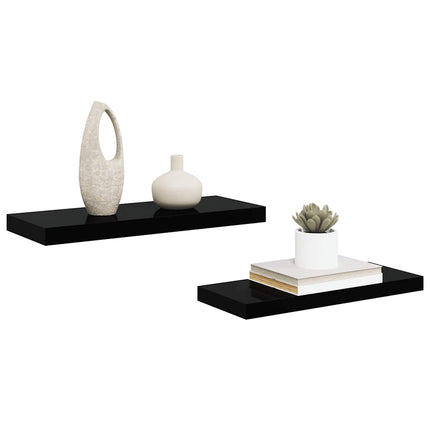 Svävande vägghyllor 2 st svart högglans 60x23,5x3,8 cm MDF