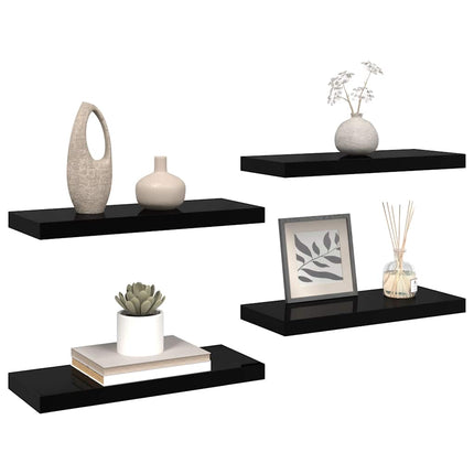 Svävande vägghyllor 4 st svart högglans 60x23,5x3,8 cm MDF