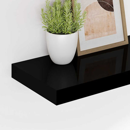 Svävande vägghylla svart högglans 80x23,5x3,8 cm MDF