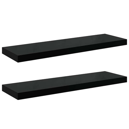 Svävande vägghyllor 2 st svart högglans 80x23,5x3,8 cm MDF
