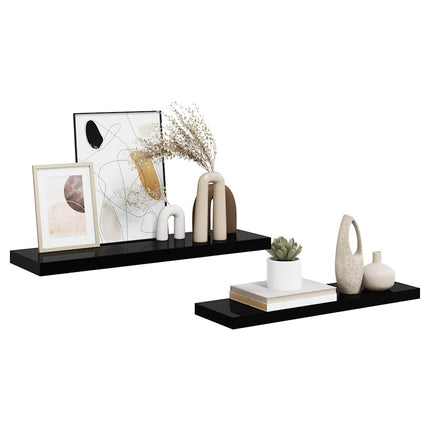 Svävande vägghyllor 2 st svart högglans 80x23,5x3,8 cm MDF