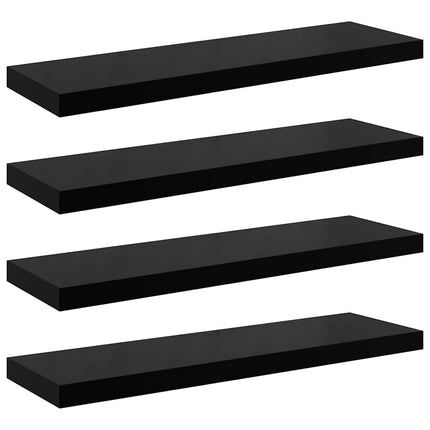 Svävande vägghyllor 4 st svart högglans 80x23,5x3,8 cm MDF