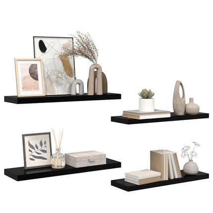 Svävande vägghyllor 4 st svart högglans 80x23,5x3,8 cm MDF