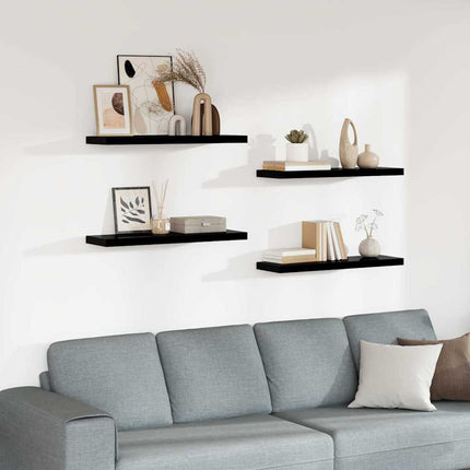 Svävande vägghyllor 4 st svart högglans 80x23,5x3,8 cm MDF