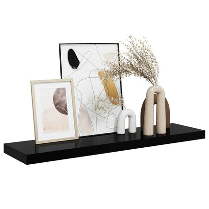 Svävande vägghylla svart högglans 90x23,5x3,8 cm MDF