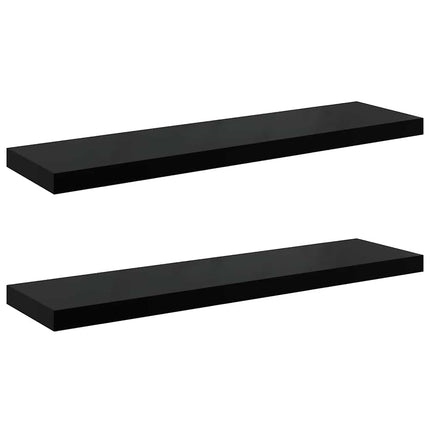 Svävande vägghyllor 2 st svart högglans 90x23,5x3,8 cm MDF