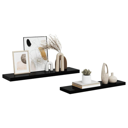 Svävande vägghyllor 2 st svart högglans 90x23,5x3,8 cm MDF