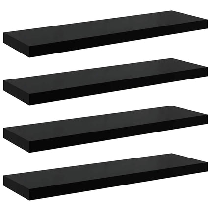 Svävande vägghyllor 4 st svart högglans 90x23,5x3,8 cm MDF